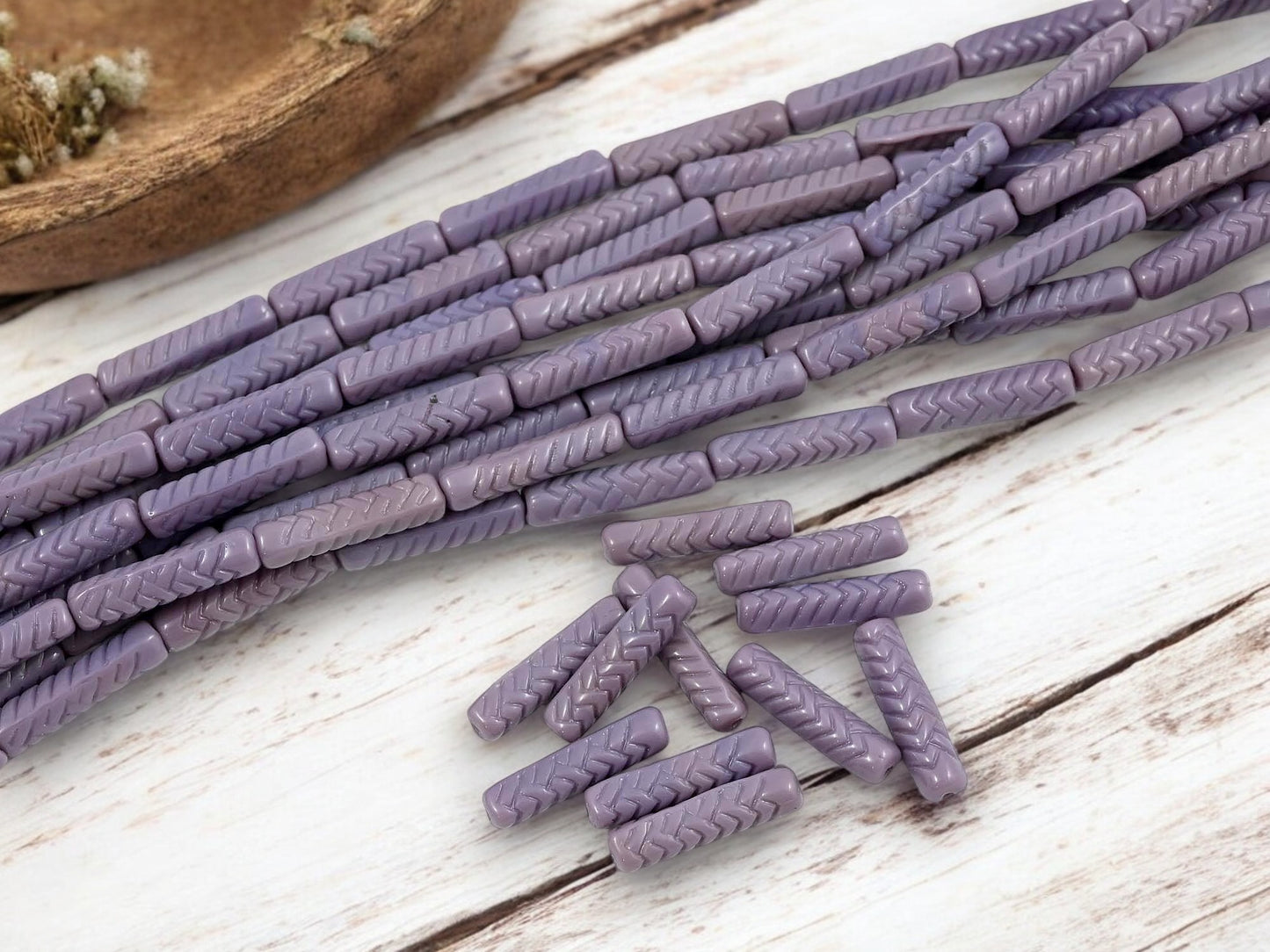 *11* 18x4mm Opaque Lavender Basket Weave Tube Beads