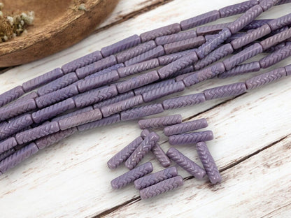 *11* 18x4mm Opaque Lavender Basket Weave Tube Beads