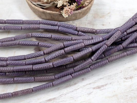 *11* 18x4mm Opaque Lavender Basket Weave Tube Beads