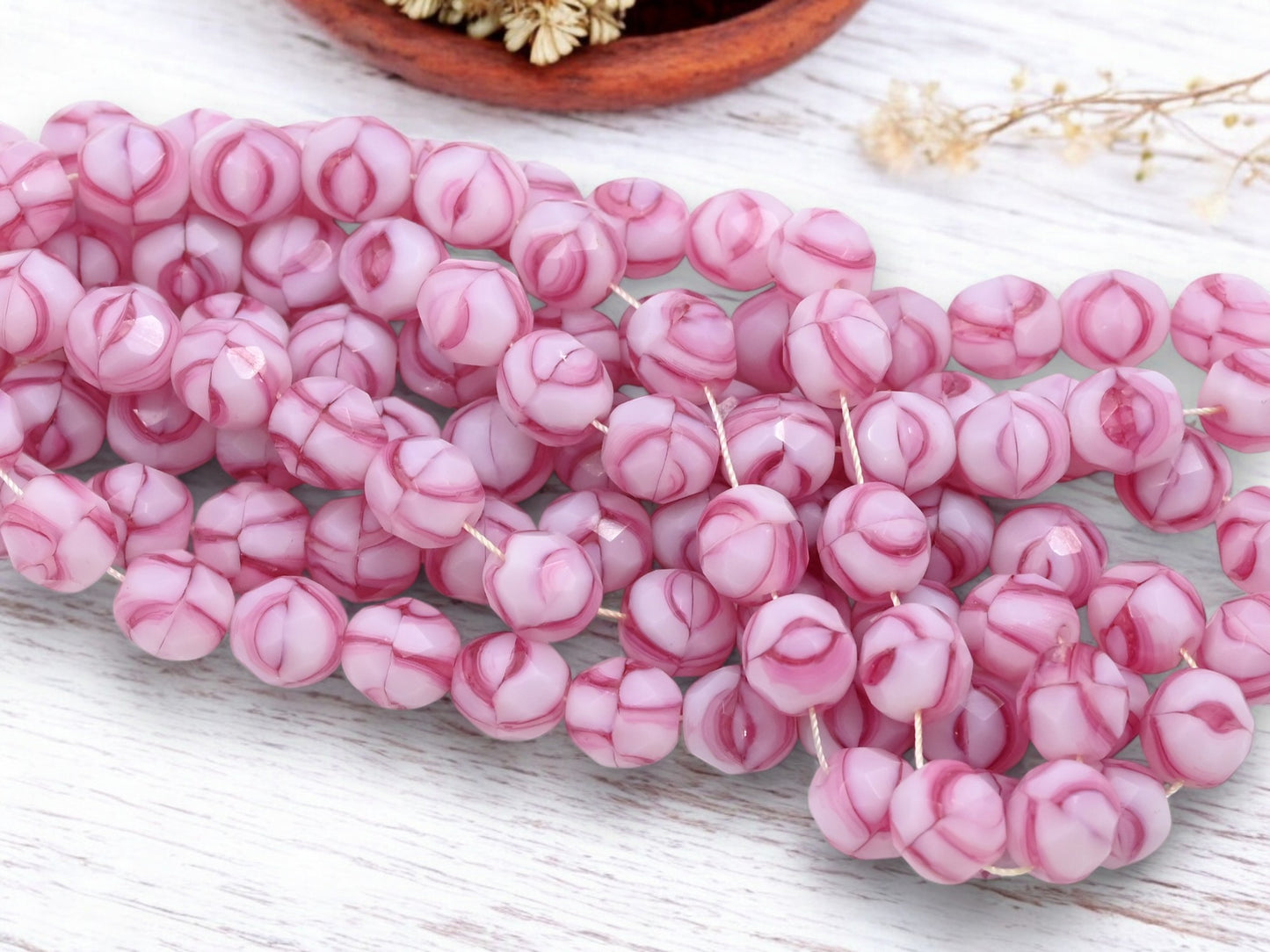 *25* 8mm Blended Pink + White Fire Polished Round Beads
