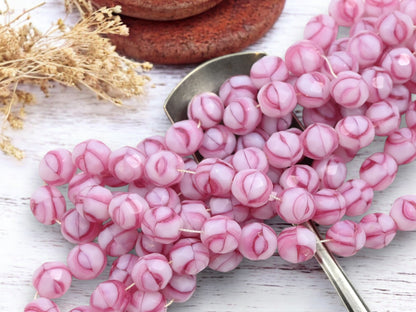 *25* 8mm Blended Pink + White Fire Polished Round Beads