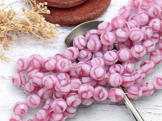 *25* 8mm Blended Pink + White Fire Polished Round Beads
