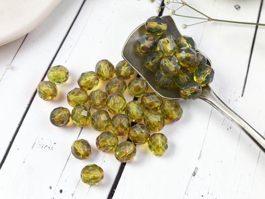 *50* 8mm Olive Picasso Fire Polished Round Beads