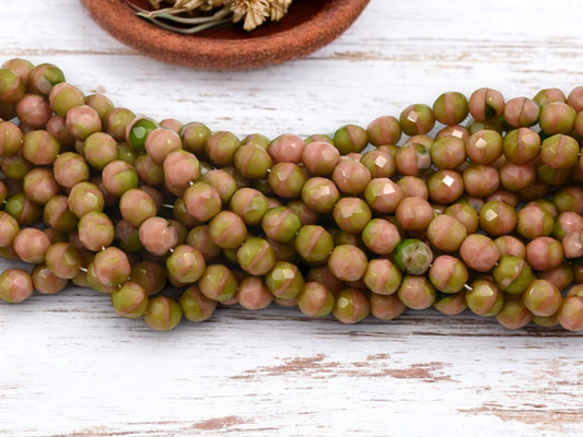*25* 8mm Blended Olivine Pink Coral Fire Polished Round Beads