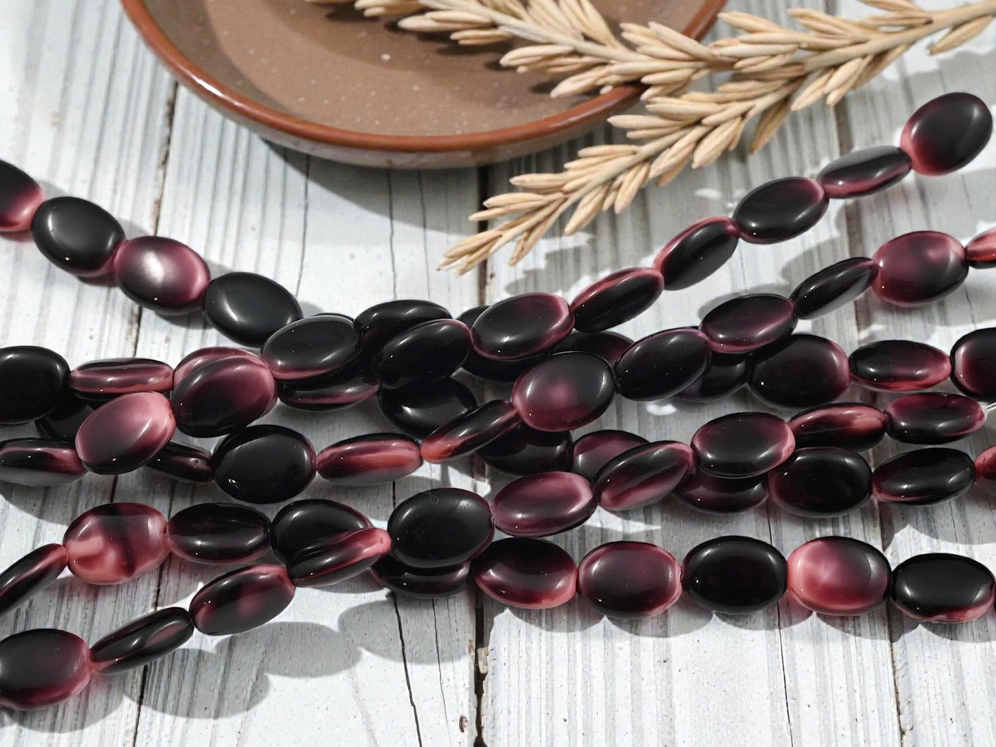 *13* 12x8mm Pink Plum Flat Oval Beads