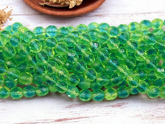 *25* 10mm 2 Tone Uranium Glow in the Dark Fire Polished Faceted Round Beads