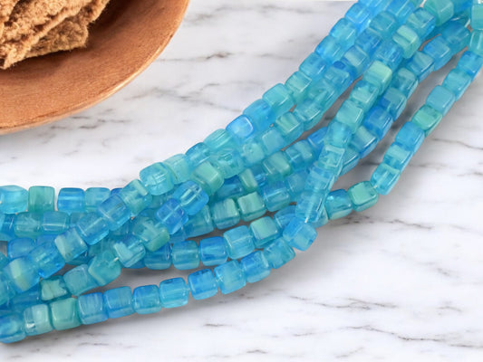 *25* 8x7mm Aqua Laguna Square Cube Beads
