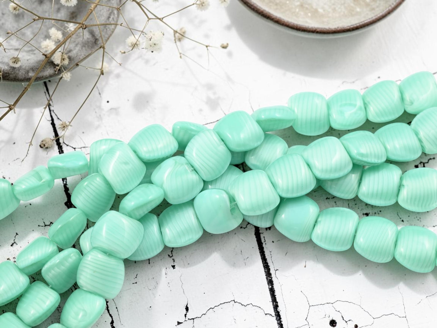 15x13mm Seafoam Silk Pillow Rectangle Beads - 8" Strand
