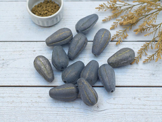 *12* 15x8mm Etched Matte Montana Blue Luster Melon Drop Beads