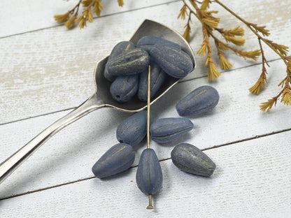 *12* 15x8mm Etched Matte Montana Blue Luster Melon Drop Beads