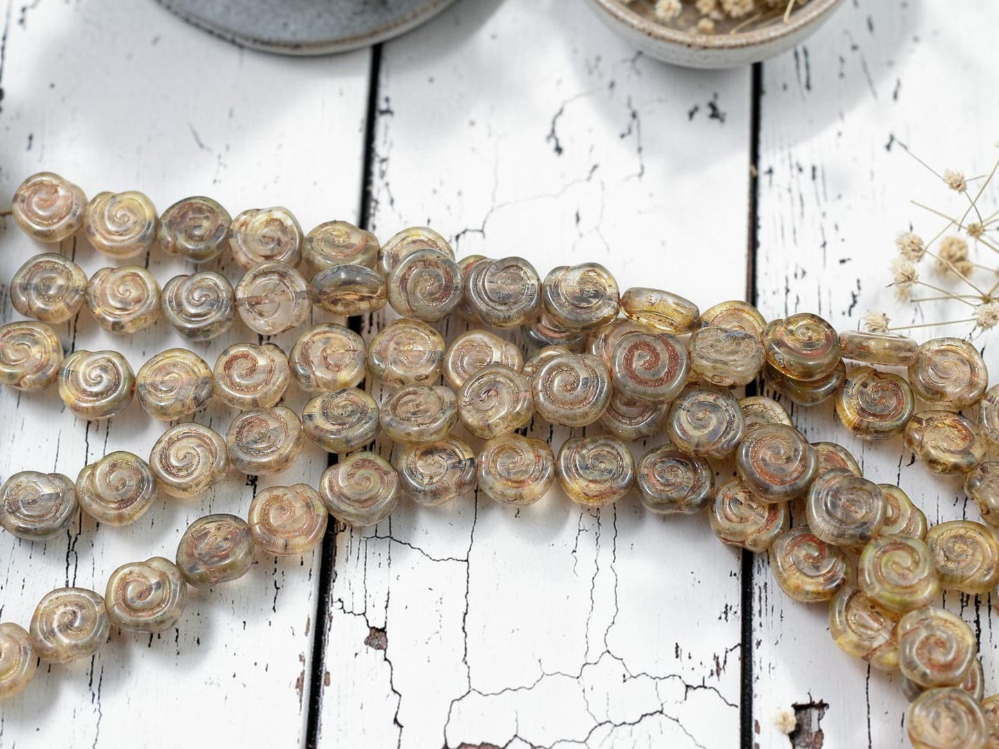 *19* 10mm Crystal Travertine Spiral Coin Beads
