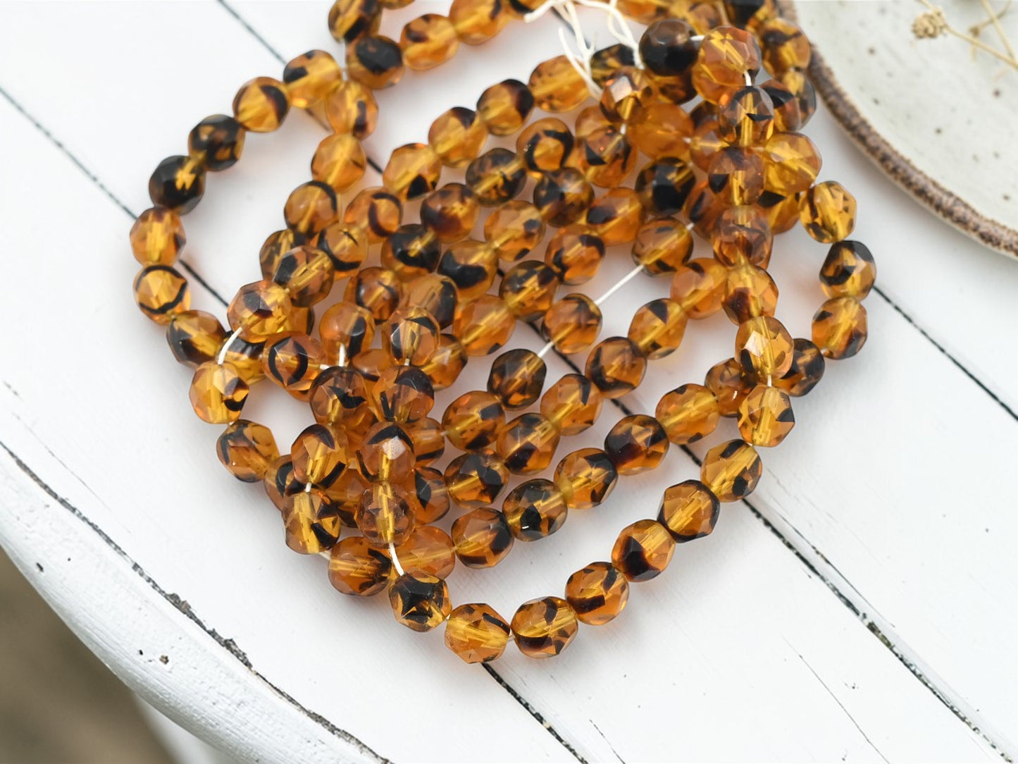 *25* 6mm Topaz Tortoise Fire Polished Round Beads