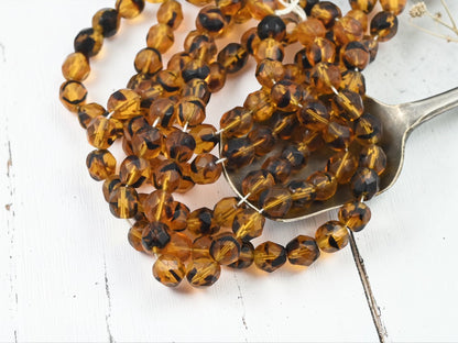 *25* 6mm Topaz Tortoise Fire Polished Round Beads
