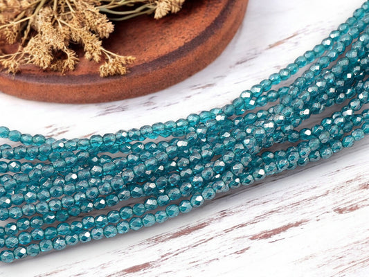 *50* 4mm Capri Blue Luster Fire Polished Round Beads
