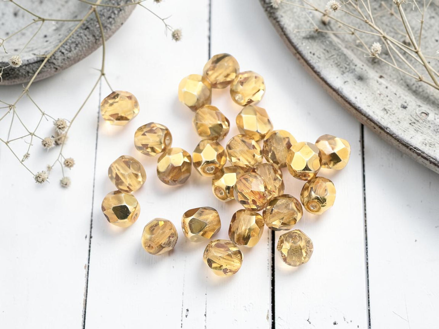 *25* 6mm 1/2 Gold Coat Crystal Fire Polished Round Beads
