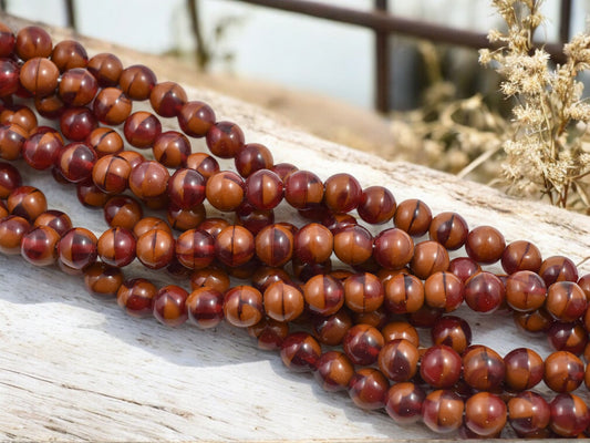 *25* 8mm Blended Ruby Red & Umber Round Druk Beads