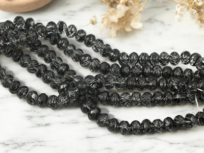 *25* 6x8mm Striped Black Crystal Fire Polished Rondelle Beads