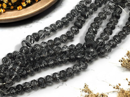 *25* 6x8mm Striped Black Crystal Fire Polished Rondelle Beads