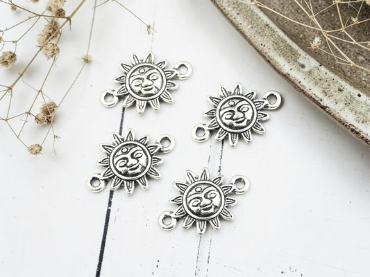 *4* 24x17mm Antique Silver Sun Face Connectors
