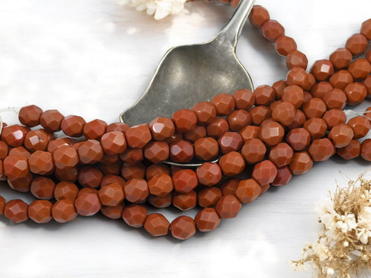 *25* 6mm Opaque Umber Fire Polished Round Beads