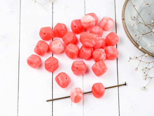 *25* 8mm Orange + White Striped Hex Rondelle Beads