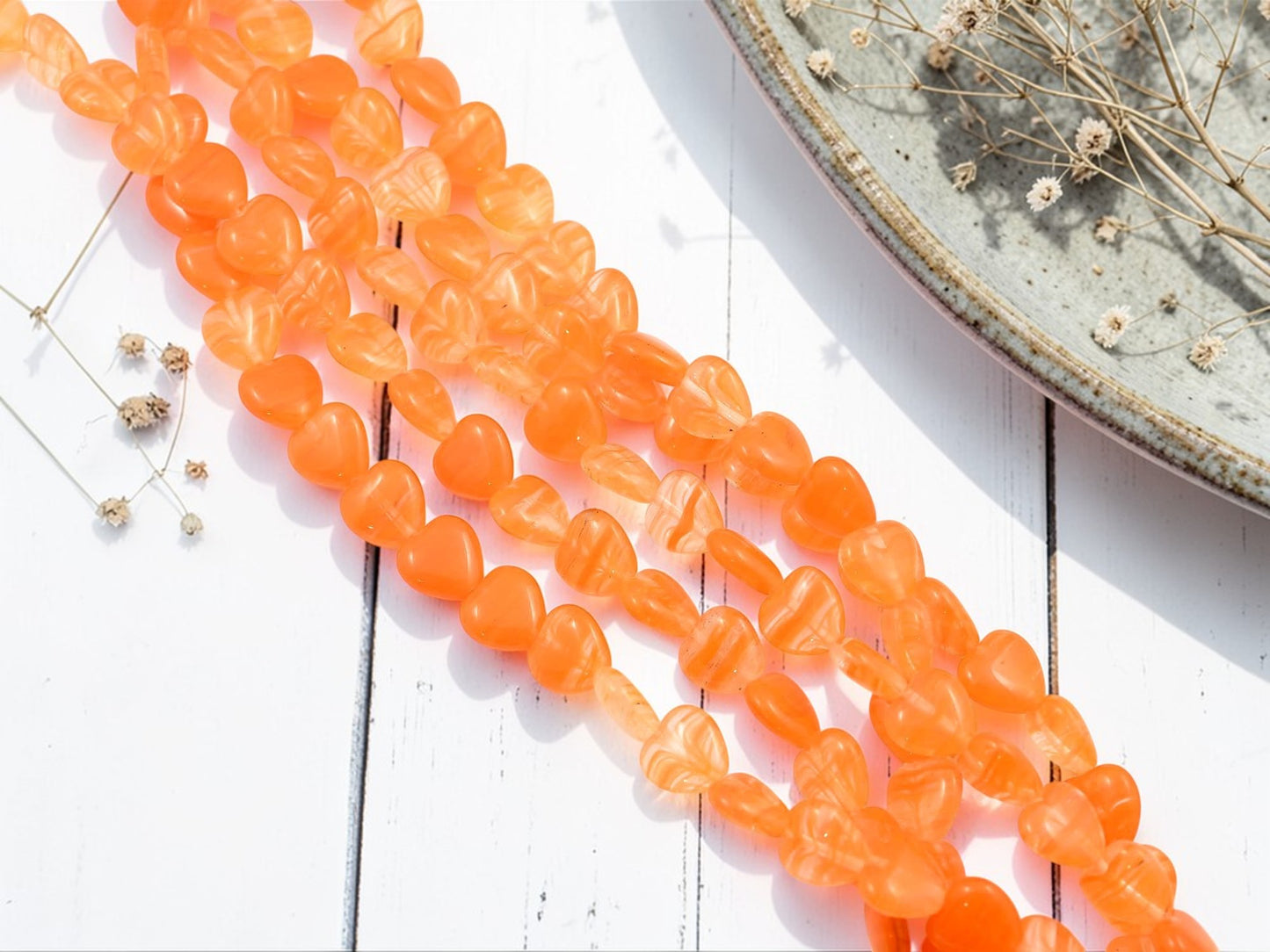 *23* 9mm Orange Crystal Striped Heart Beads