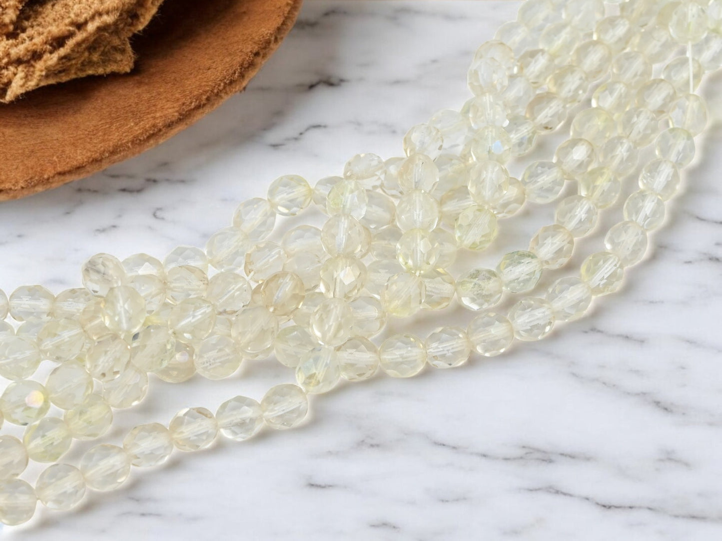 *25* 8mm Transparent Antique Linen Fire Polished Round Beads