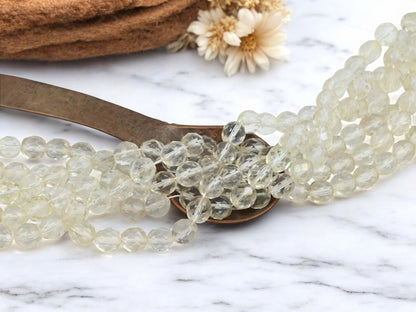*25* 8mm Transparent Antique Linen Fire Polished Round Beads