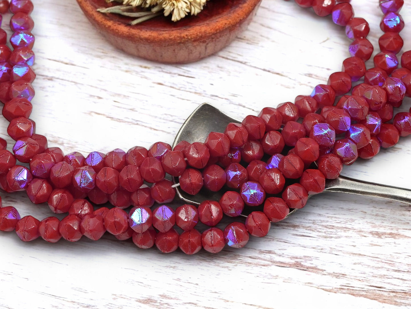 *80* 6mm Dark Red AB English Cut Round Beads