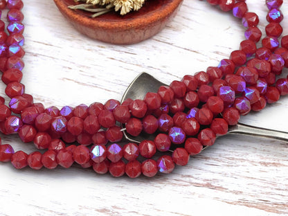 *80* 6mm Dark Red AB English Cut Round Beads