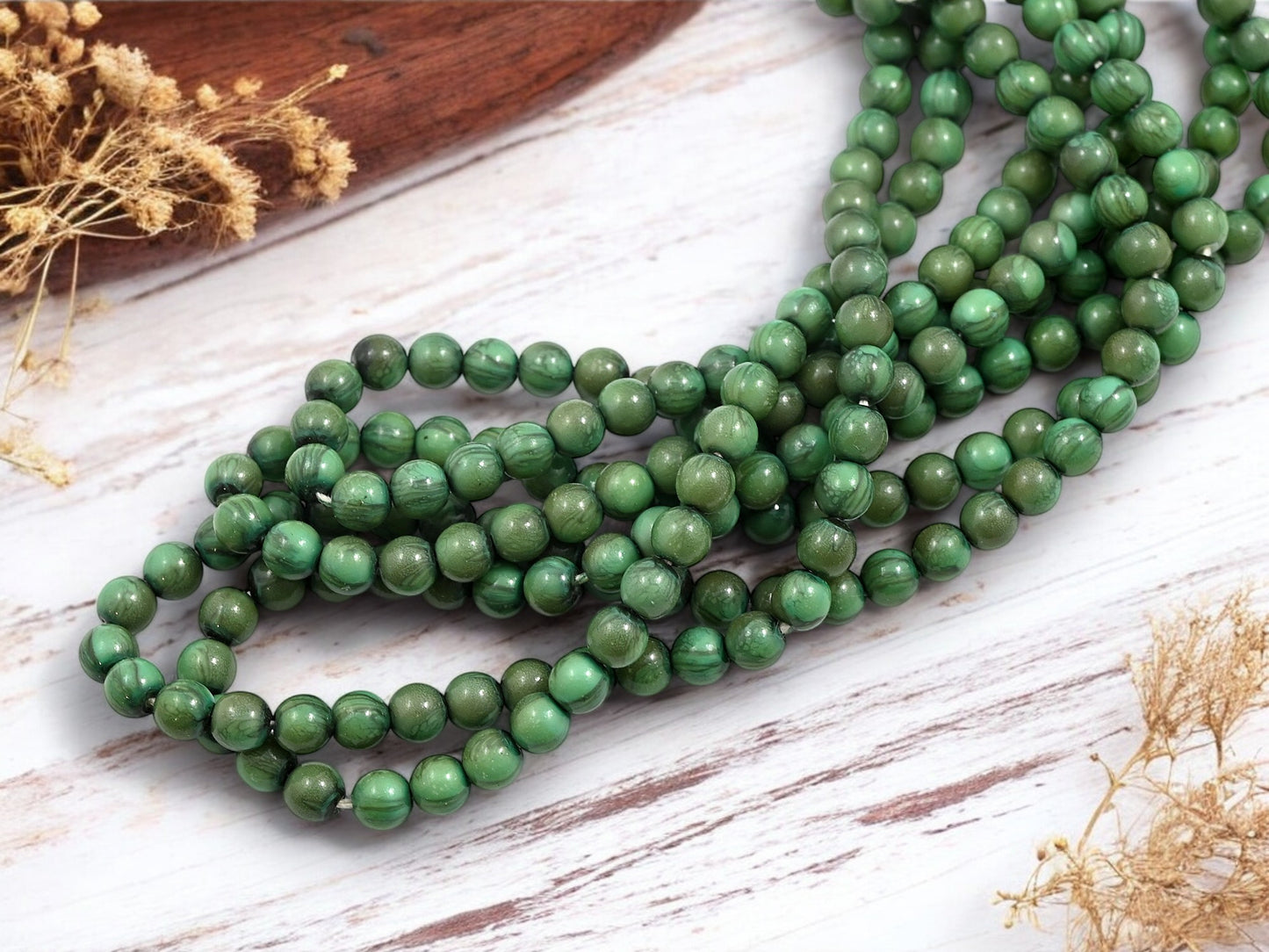 *75* 6mm Mottled Green Turquoise Picasso Round Druk Beads