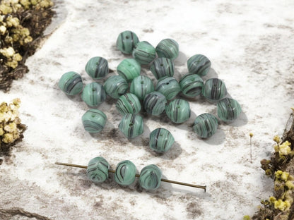 *50* 7x8mm Striped Seafoam Nugget Round Beads