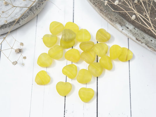 *22* 9mm Matte Yellow Striped Heart Beads