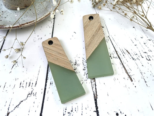 *2* 30x12mm Wood/Resin (Sea Green) Trapezoid Pendants
