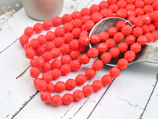 *30* 8mm Opaque Coral Orange Fire Polished Round Beads