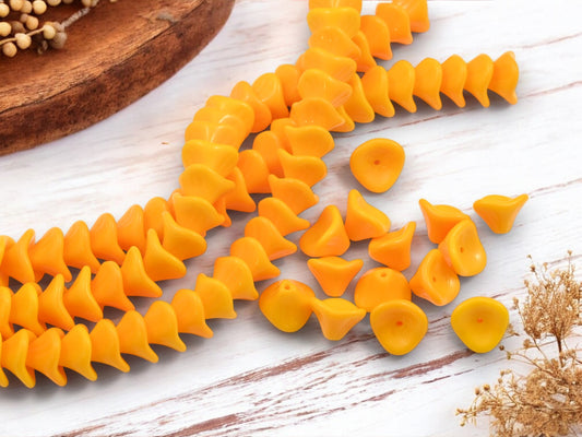 *25* 10x12mm Opaque Sunflower Yellow 3 Petal Bell Flower Beads