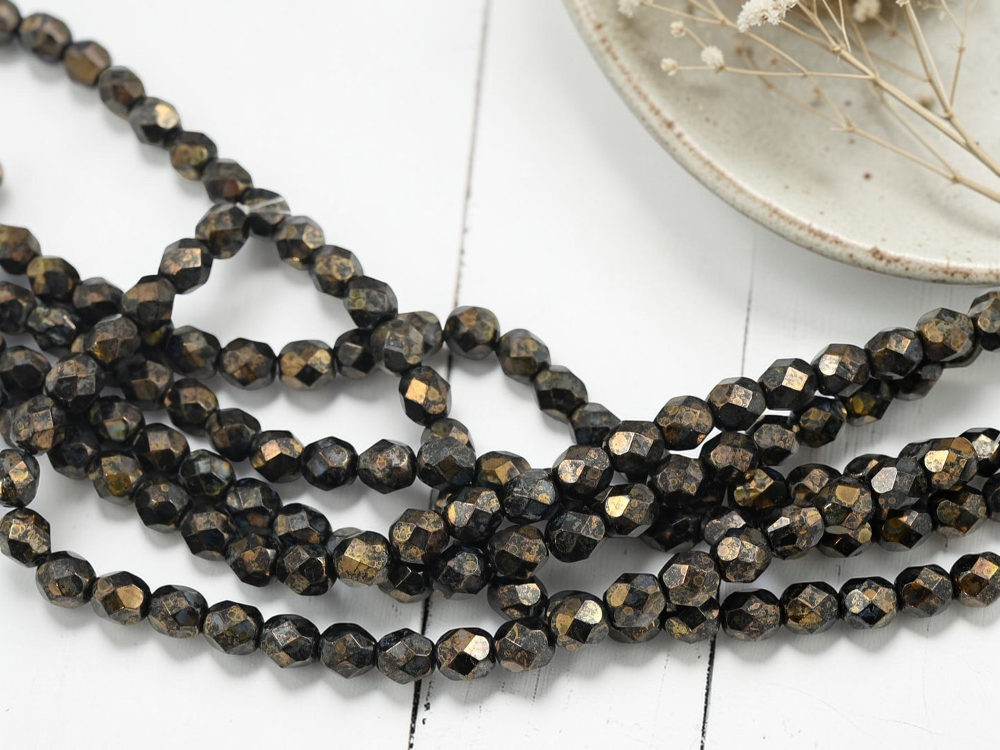 *25* 6mm Jet Bronze Picasso Fire Polished Round Beads