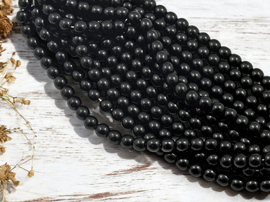 *25* 6mm Opaque Jet Black Round Druk Beads