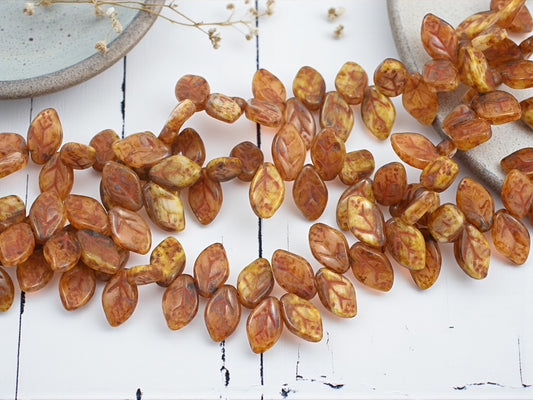 8x12mm Blended Rosey Beige Travertine Top Hole Leaf Beads (8" Strand)