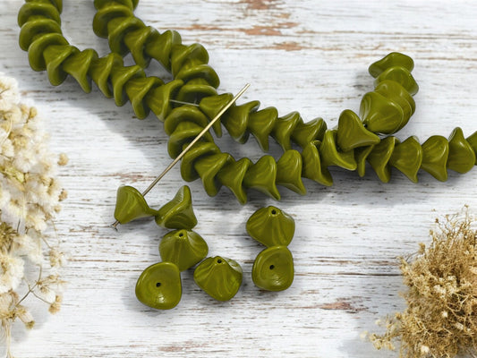 *25* 10x12mm Opaque Olive 3 Petal Bell Flower Beads