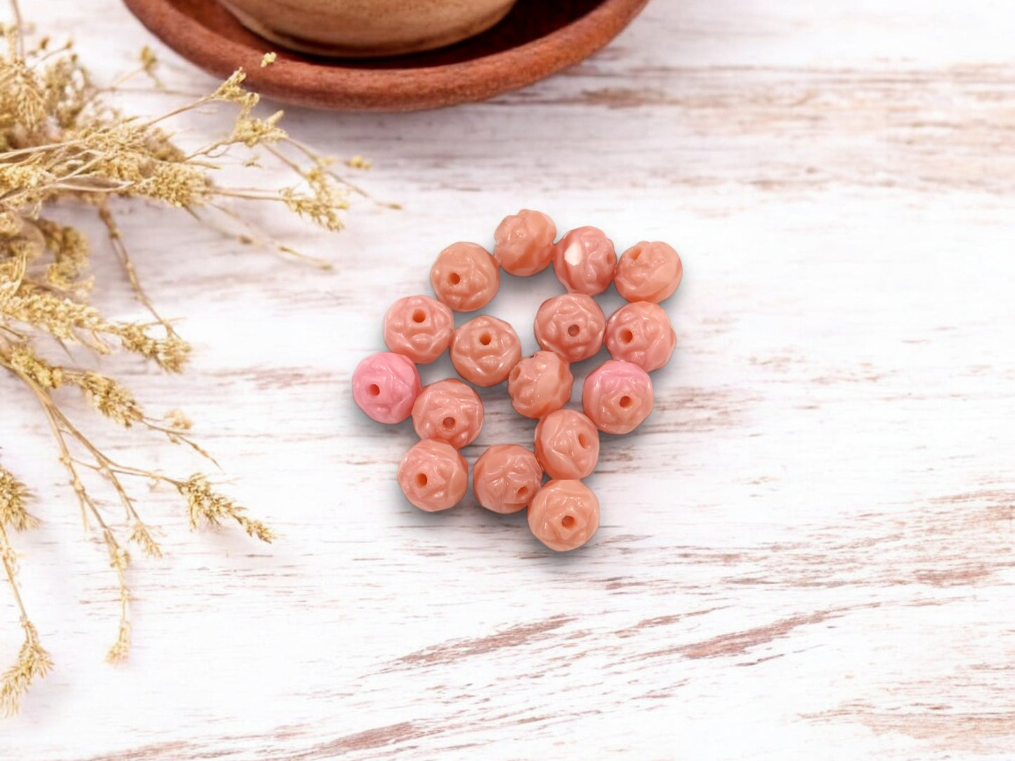 *50* 6mm Pink Coral Fire Polished Round Rosebud Beads