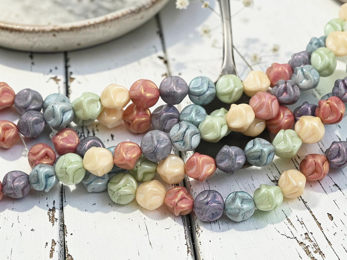 *15* 10x9mm Opaque Pastel 5 Color Luster Baroque Round Beads