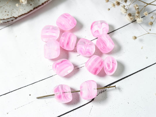 *12* 10x12mm Pink + White Crystal Pillow Beads