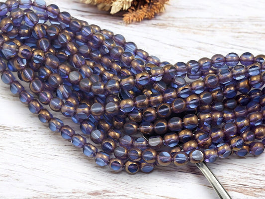 *25* 6mm Bronze Washed Sapphire 3 Sided Round Beads