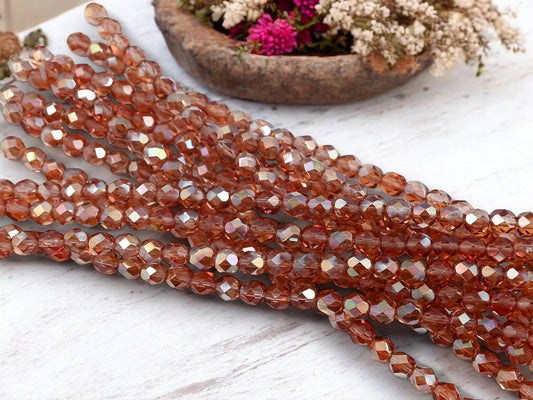 *25* 6mm French Rose Celsian Fire Polished Round Beads