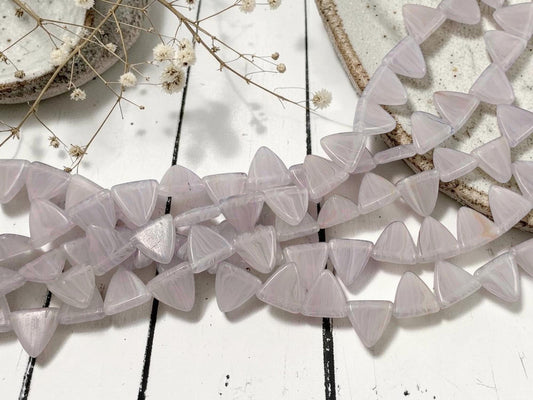 13mm Light Lavender Striped Top Hole Triangle Beads - 8" Strand