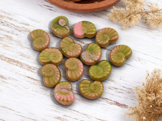 *6* 17x12mm Blended Mossy Pink Ammonite Shell Beads