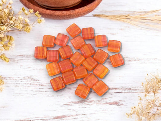 *15* 9mm Orange Marmalade Flat Square Beads