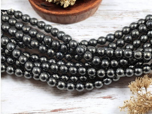 *50* 6mm Hematite Round Druk Beads