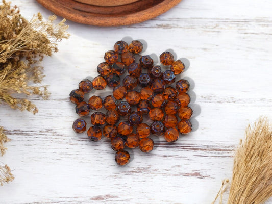*50* 6mm Root Beer Topaz Picasso Fire Polished Renaissance Cathedral Beads